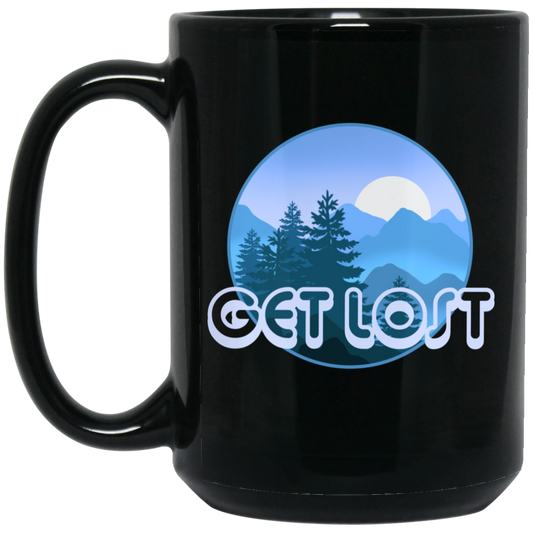 Get Lost Camping Outdoors 15 oz. Black Coffee Mug