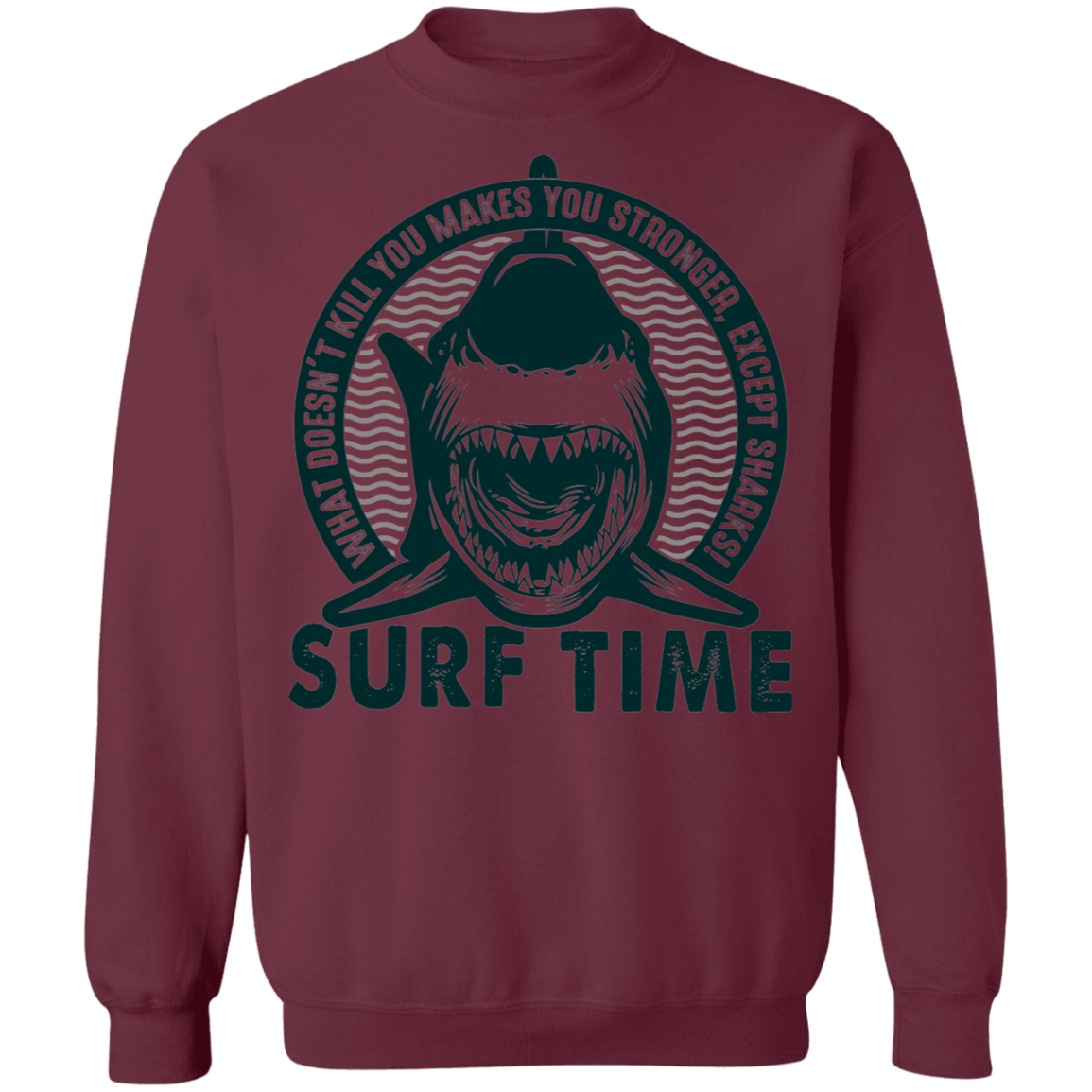 Surf Time Surfing Funny Shark Crewneck Sweatshirt