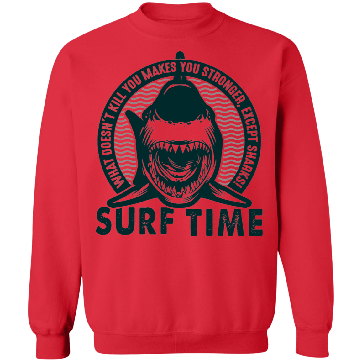 Surf Time Surfing Funny Shark Crewneck Sweatshirt