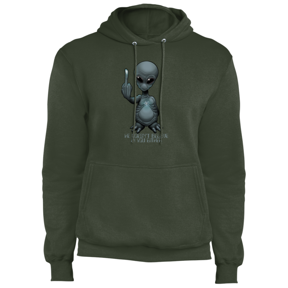 Men's Space Alien Doesn't Believe in You Either  Fleece Pullover Hoodie
