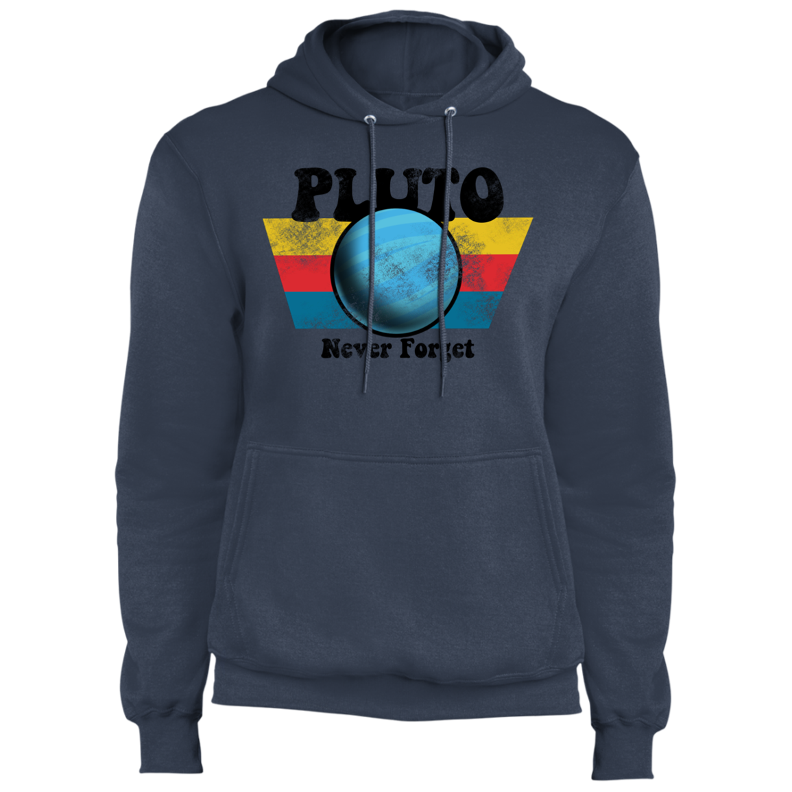 Men's Space Planet Pluto Vintage 80s Fleece Pullover Hoodie