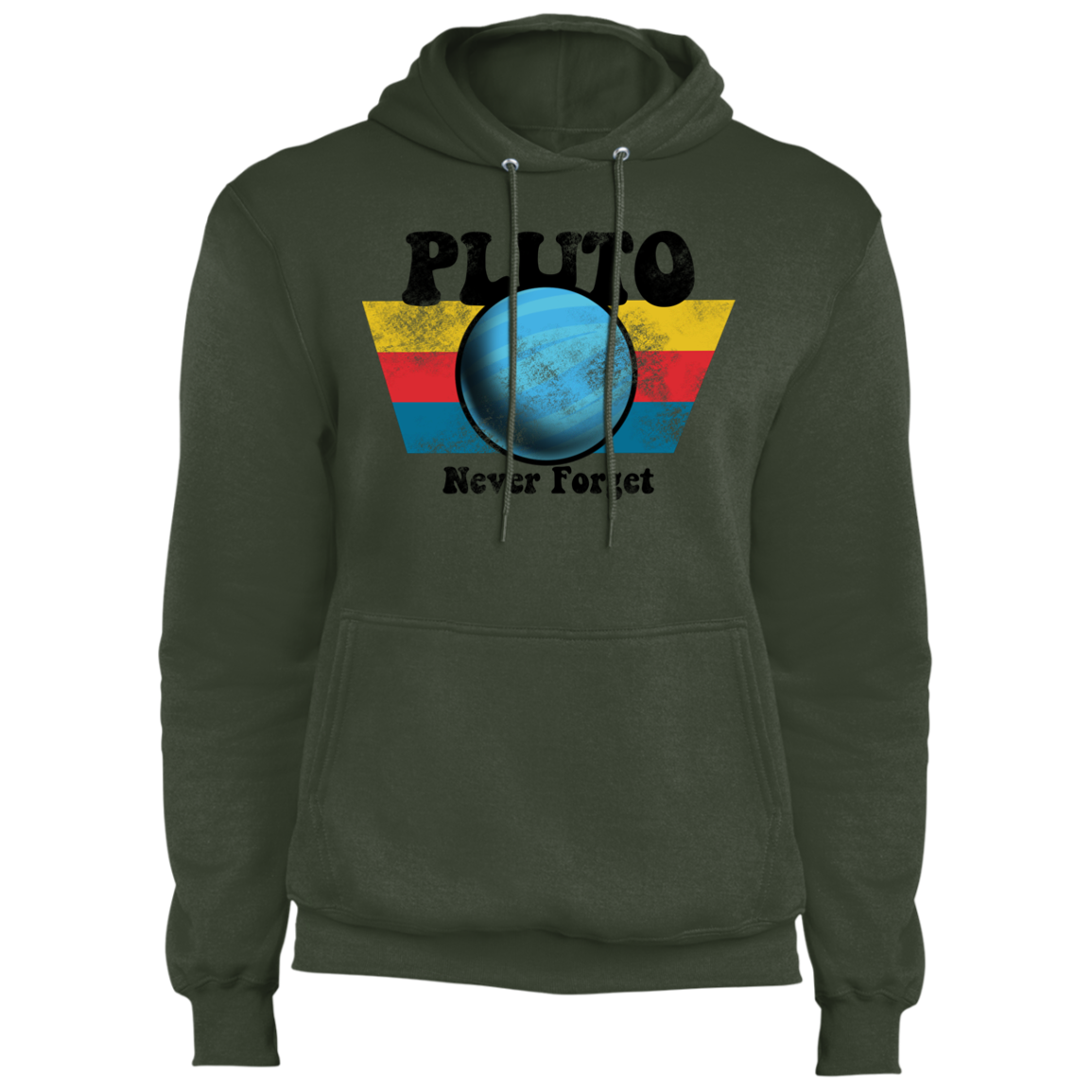 Men's Space Planet Pluto Vintage 80s Fleece Pullover Hoodie