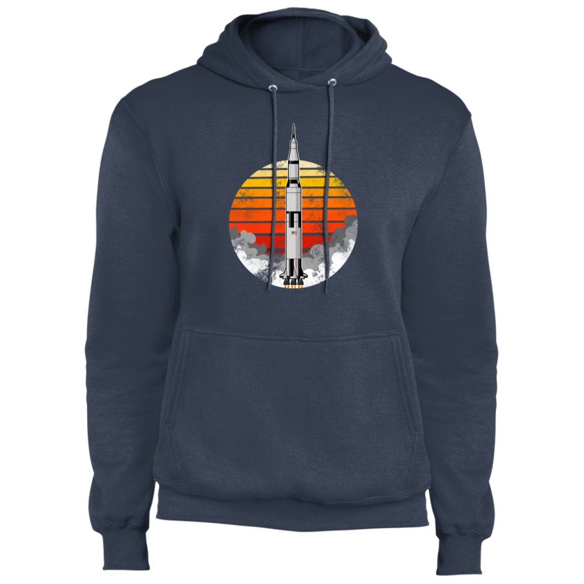 Men's Space USA Sun Rocket Ship Launch Fleece Pullover Hoodie